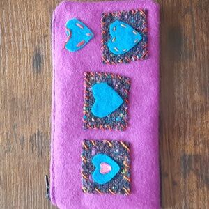 Purple Pouch with Blue Heart Accents